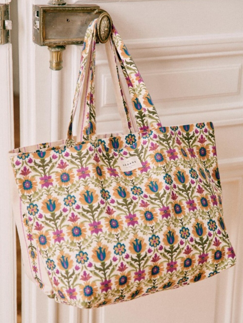 Sezane Floral Canvas Tote Bag